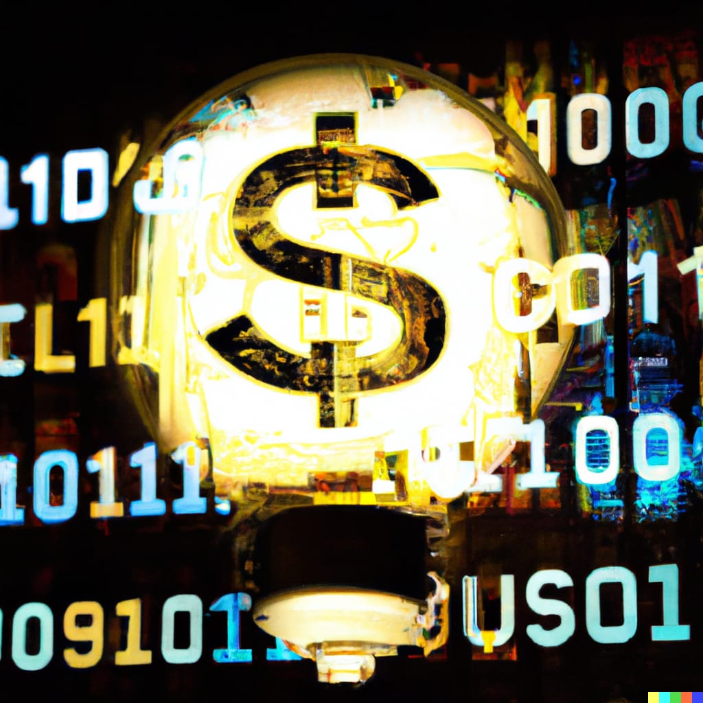 futuristic computer screen with digital coins